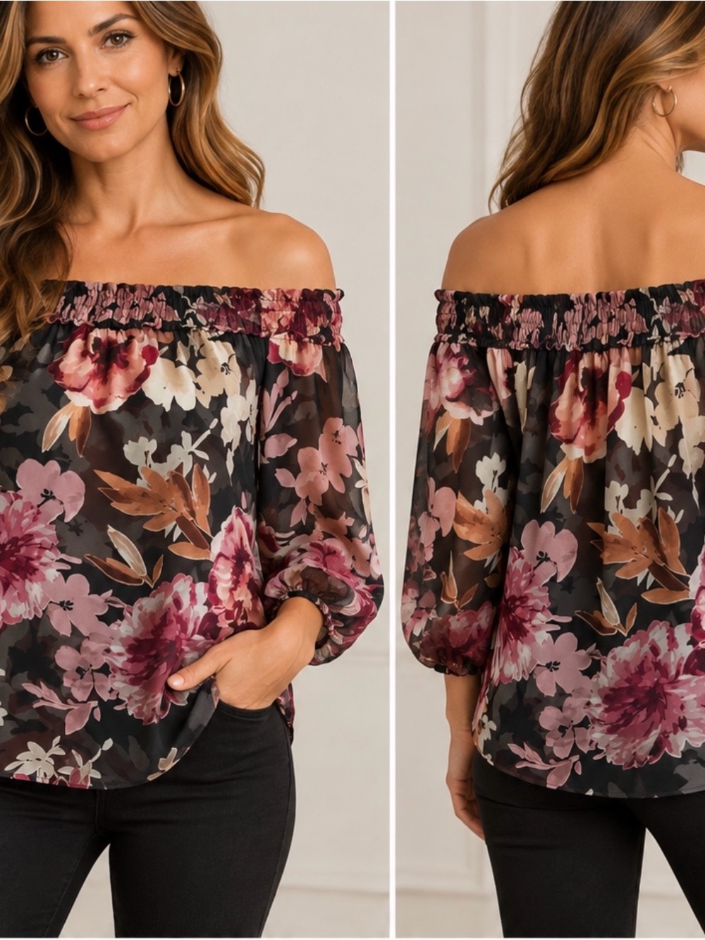 Elegant off the shoulder blouse.